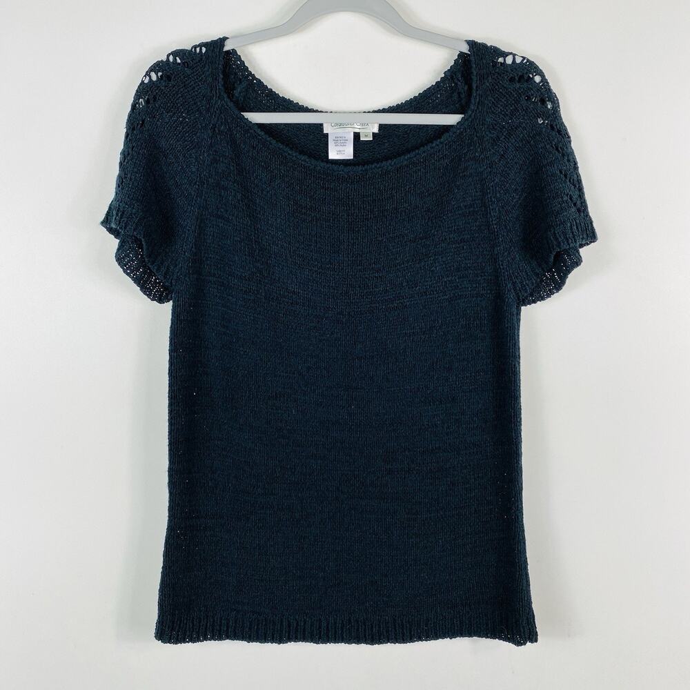 Coldwater Creek Sweater Medium Black Open Knit Short Sleeve